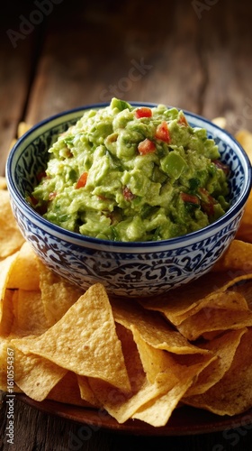 Fresh guacamole with crispy tortilla chips