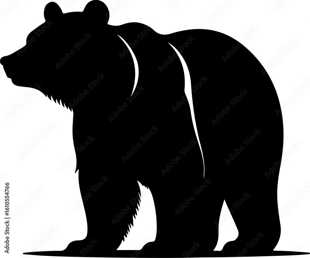 Fototapeta premium Powerful grizzly bear standing proudly in a stark black silhouette against a white background
