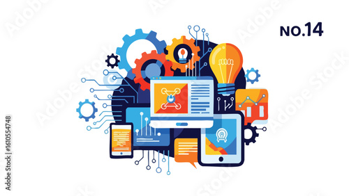 Digital Innovation and Technology Concept Illustration. featuring technology, innovation, digital and more, creating a perfect scene. This scene includes elements like concept, idea, business.