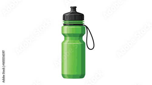 Green Sports Water Bottle with Black Cap. featuring bottle, water, drink and more, creating a perfect scene. This scene includes elements like hydration, fitness, sport.