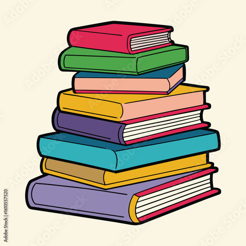 Stack of Books Colored Hand Drawn Illustration
