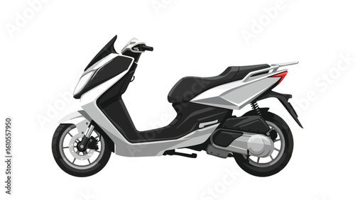 Modern White and Black Scooter. featuring scooter, motor scooter, moped and more, creating a perfect scene. This scene includes elements like motorcycle, vehicle, transportation.