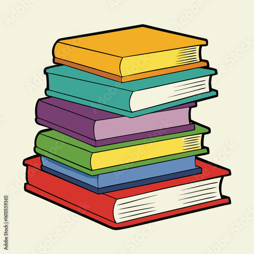 Stack of Books Colored Hand Drawn Illustration