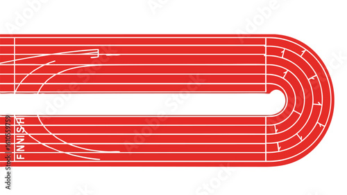 Red Running Track Lanes with Finish Line. featuring track, running, race and more, creating a perfect scene. This scene includes elements like athletics, sport, stadium.