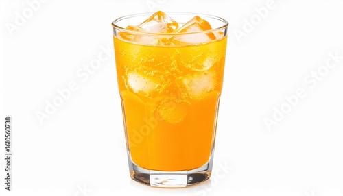 Wallpaper Mural Refreshing orange juice with ice cubes in a clear glass on a white background Torontodigital.ca