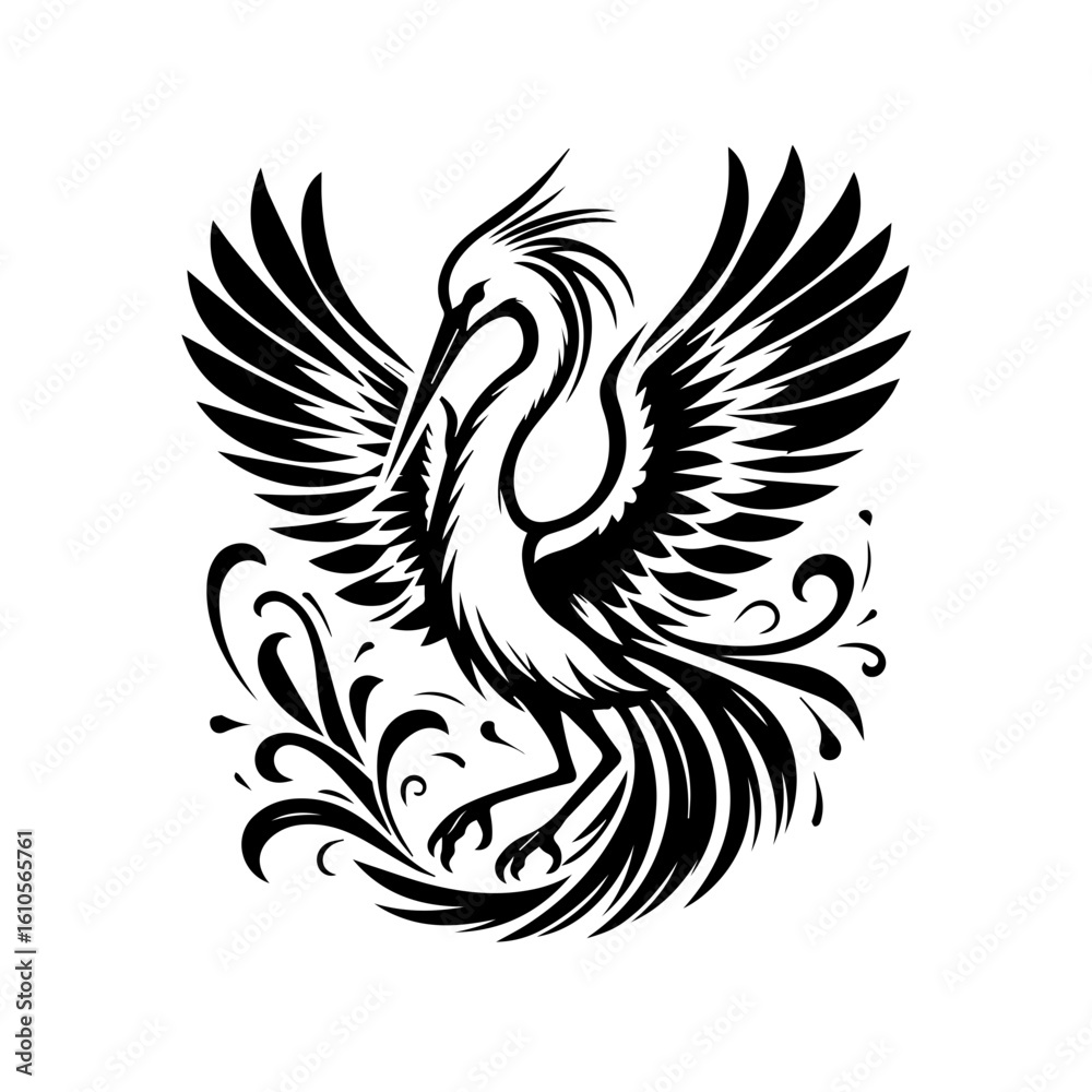 Obraz premium A stylized phoenix rises with wings spread