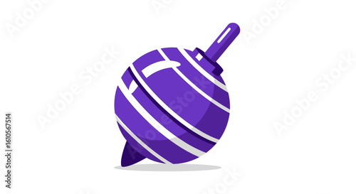 A classic purple spinning top toy with white spiral stripes, illustrated in a clean, flat vector style.