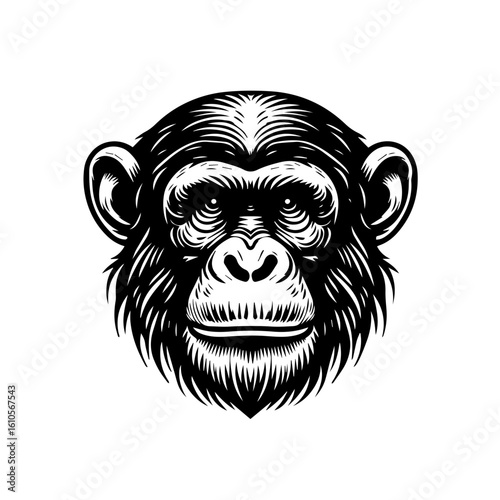 A detailed illustration of a chimpanzees face