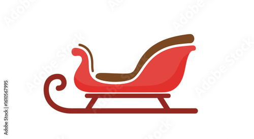 Classic red and brown Christmas sleigh illustration with elegant curved runners.