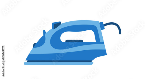 Modern blue electric iron with a two-tone flat design, side view.