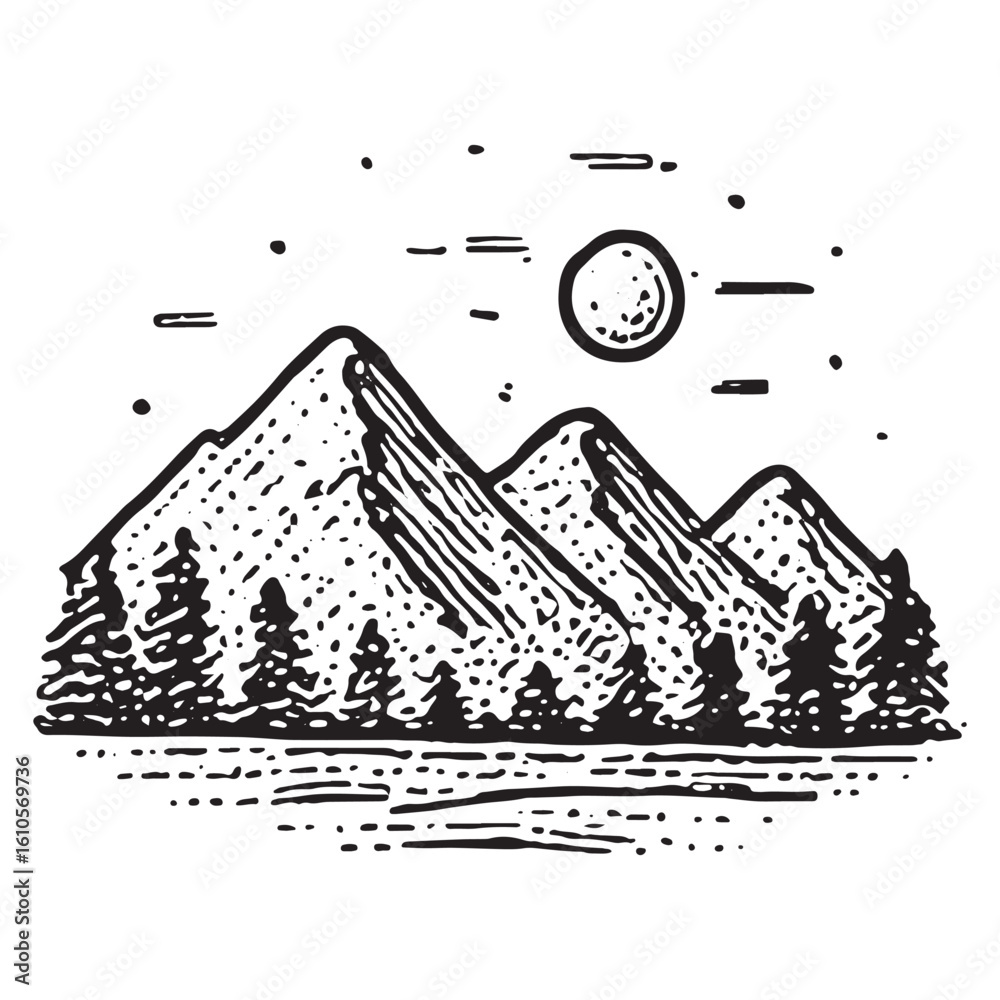 Fototapeta premium Hand-Drawn Mountain Icon for Nature Art
