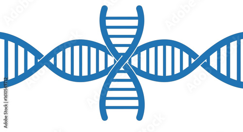 Stylized blue DNA double helix graphic with intersecting vertical and horizontal strands.