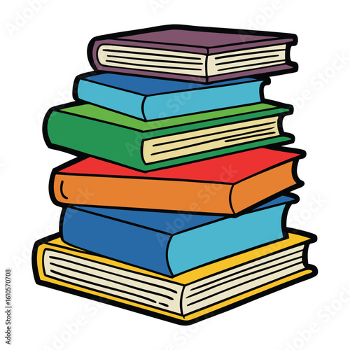 Stack of Books Colored Hand Drawn Illustration