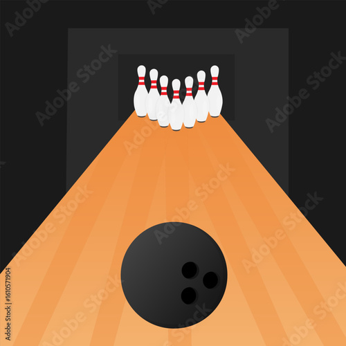 vector bowling alley with neatly arranged pins