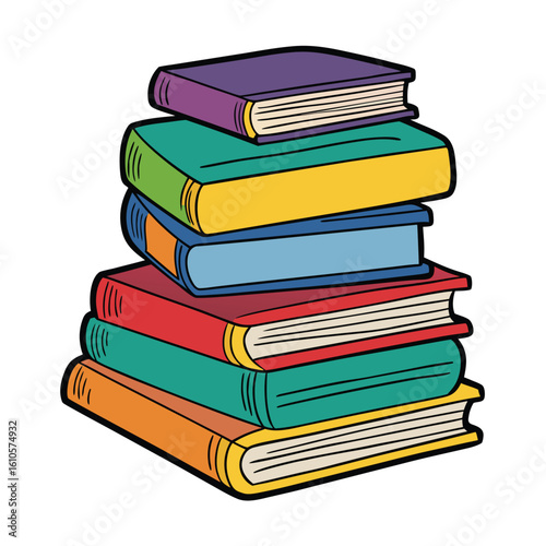 Stack of Books Colored Hand Drawn Illustration