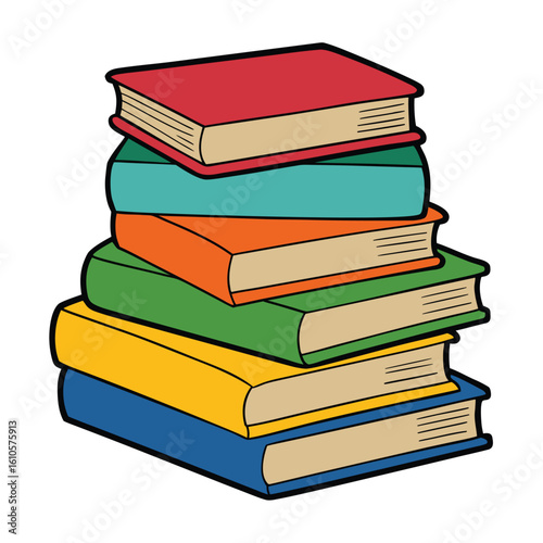 Stack of Books Colored Hand Drawn Illustration