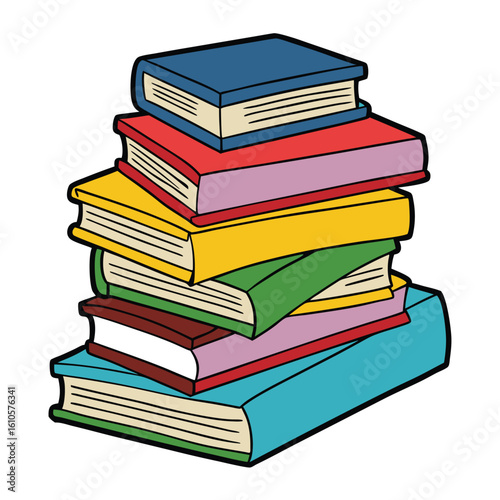 Stack of Books Colored Hand Drawn Illustration
