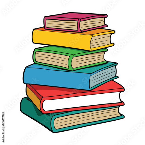 Stack of Books Colored Hand Drawn Illustration