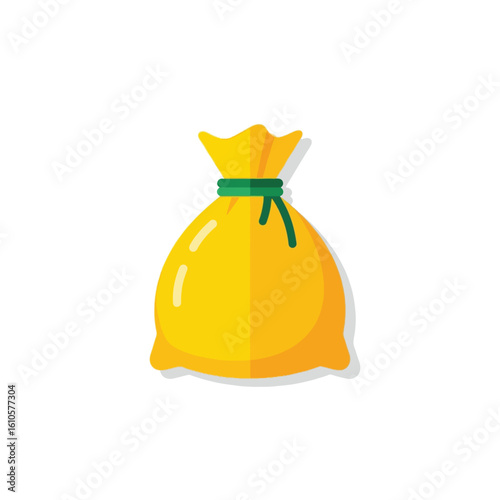 Yellow Money Bag Icon with Green Tie - Financial Savings, Wealth, and Business Profit Symbol