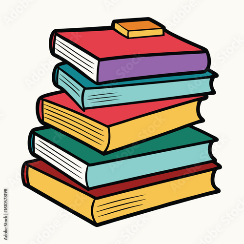 Stack of Books Colored Hand Drawn Illustration