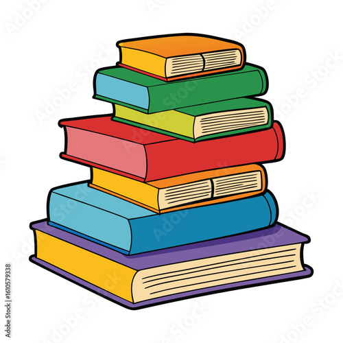 Stack of Books Colored Hand Drawn Illustration