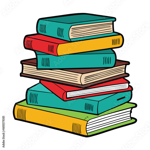Stack of Books Colored Hand Drawn Illustration