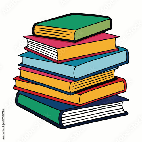 Stack of Books Colored Hand Drawn Illustration