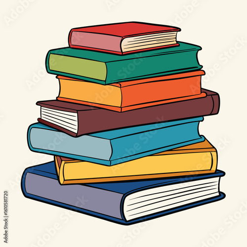 Stack of Books Colored Hand Drawn Illustration