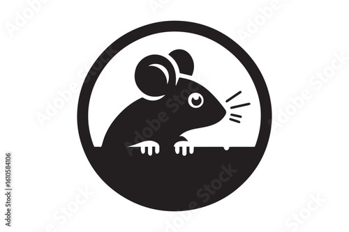 Rat Silhouette logo. Black and White mouse rodent.