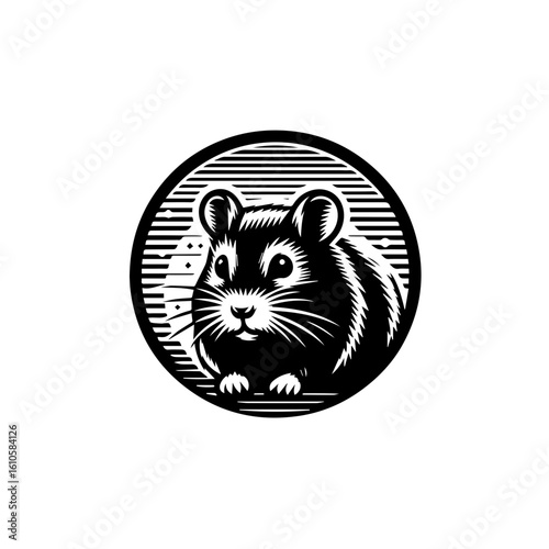 A cute black hamster illustration in a circle