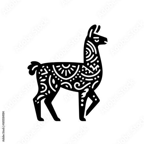 A stylized llama with intricate tribal patterns