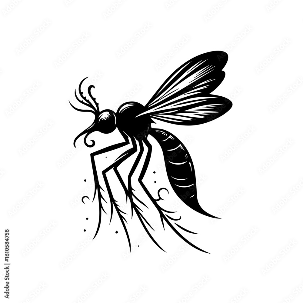 Obraz premium A detailed illustration of a mosquito in flight
