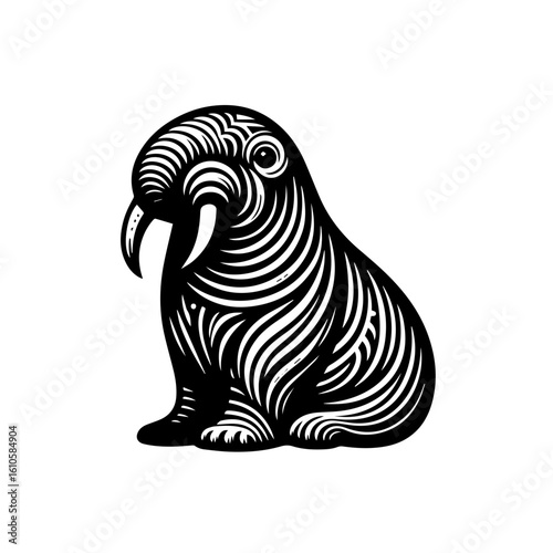 Stylized illustration of a walrus with tusks