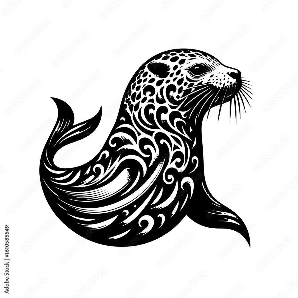 Fototapeta premium A stylized seal with intricate tribal patterns