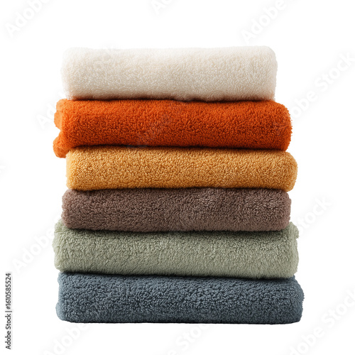 Stack of colorful towels folded in vertical pile