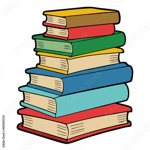 Stack of Books Colored Hand Drawn Illustration