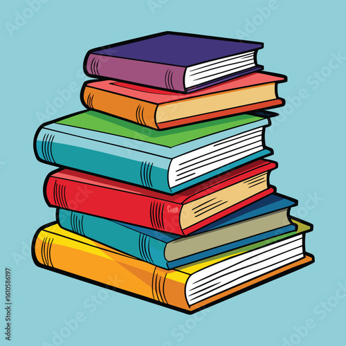 Stack of Books Colored Hand Drawn Illustration