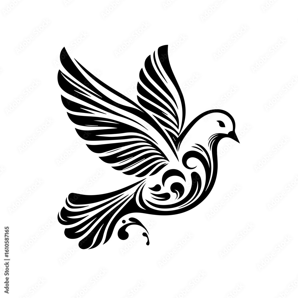 Obraz premium An elegant dove with ornate wings takes flight