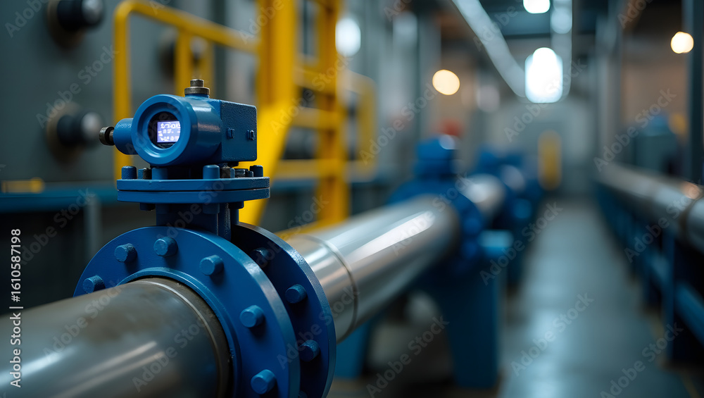 Fototapeta premium Close-up of Industrial Valve with Digital Display in Pipe System