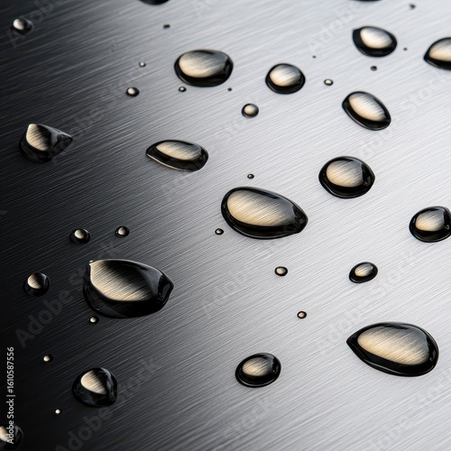 Close-Up of Water Droplets on Shiny Metallic Surface