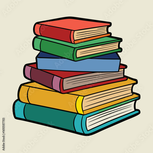 Stack of Books Colored Hand Drawn Illustration