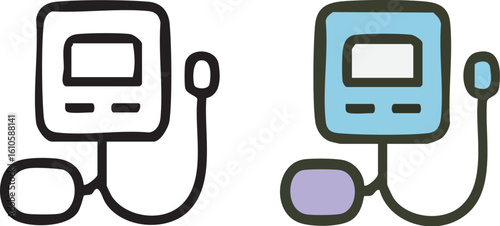 Blood Pressure Monitor Doodle Illustration.