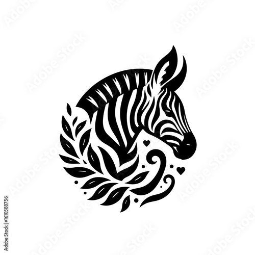 Wallpaper Mural Stylized zebra head with floral wreath and heart details Torontodigital.ca