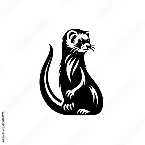 A stylized black ferret illustration on a white background