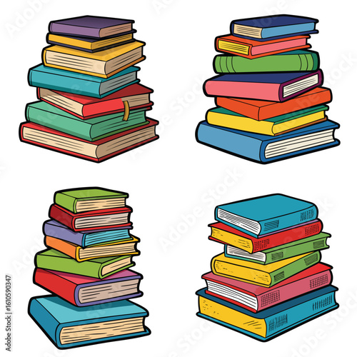 Stack of Books Colored Hand Drawn Illustration
