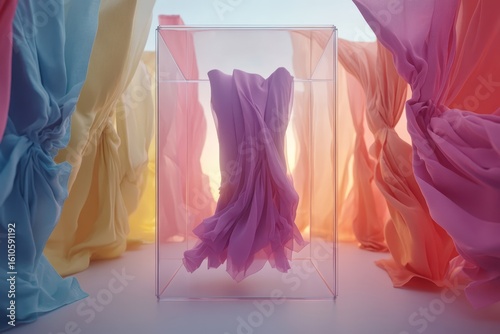 Wallpaper Mural A translucent box showcasing a draped, vibrant garment. Torontodigital.ca