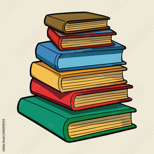 Stack of Books Colored Hand Drawn Illustration