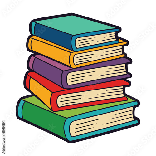 Stack of Books Colored Hand Drawn Illustration