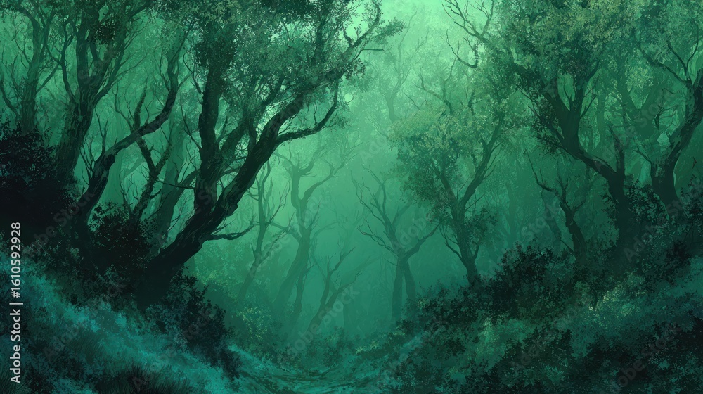 Obraz premium Misty green forest