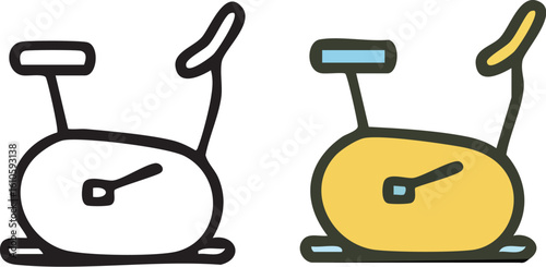 Exercise Bike Doodle Vector Illustration.